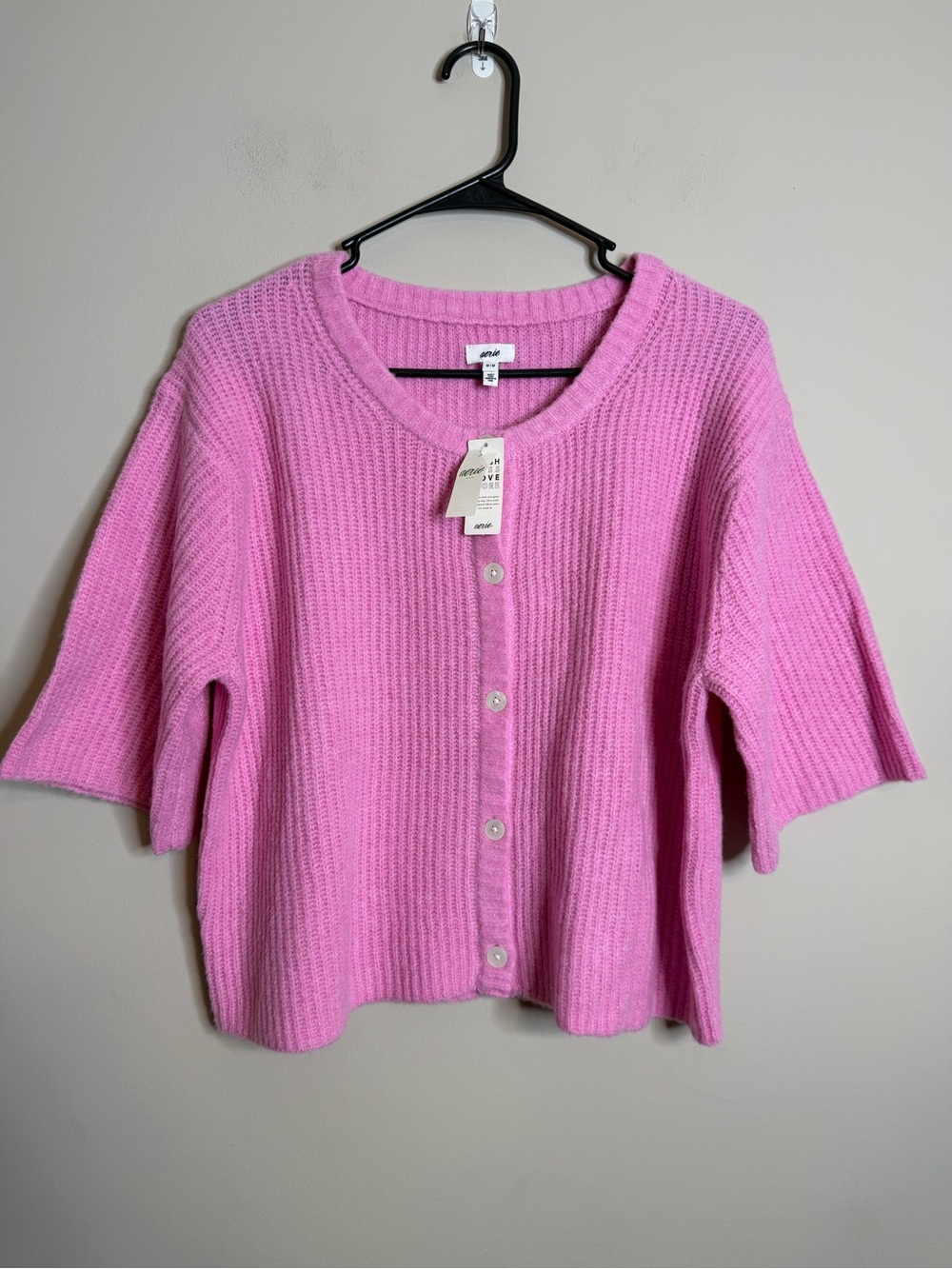 NWT Aerie unREAL Short Sleeve Cardigan Pink Raspberry Size Medium - Picture 6 of 9